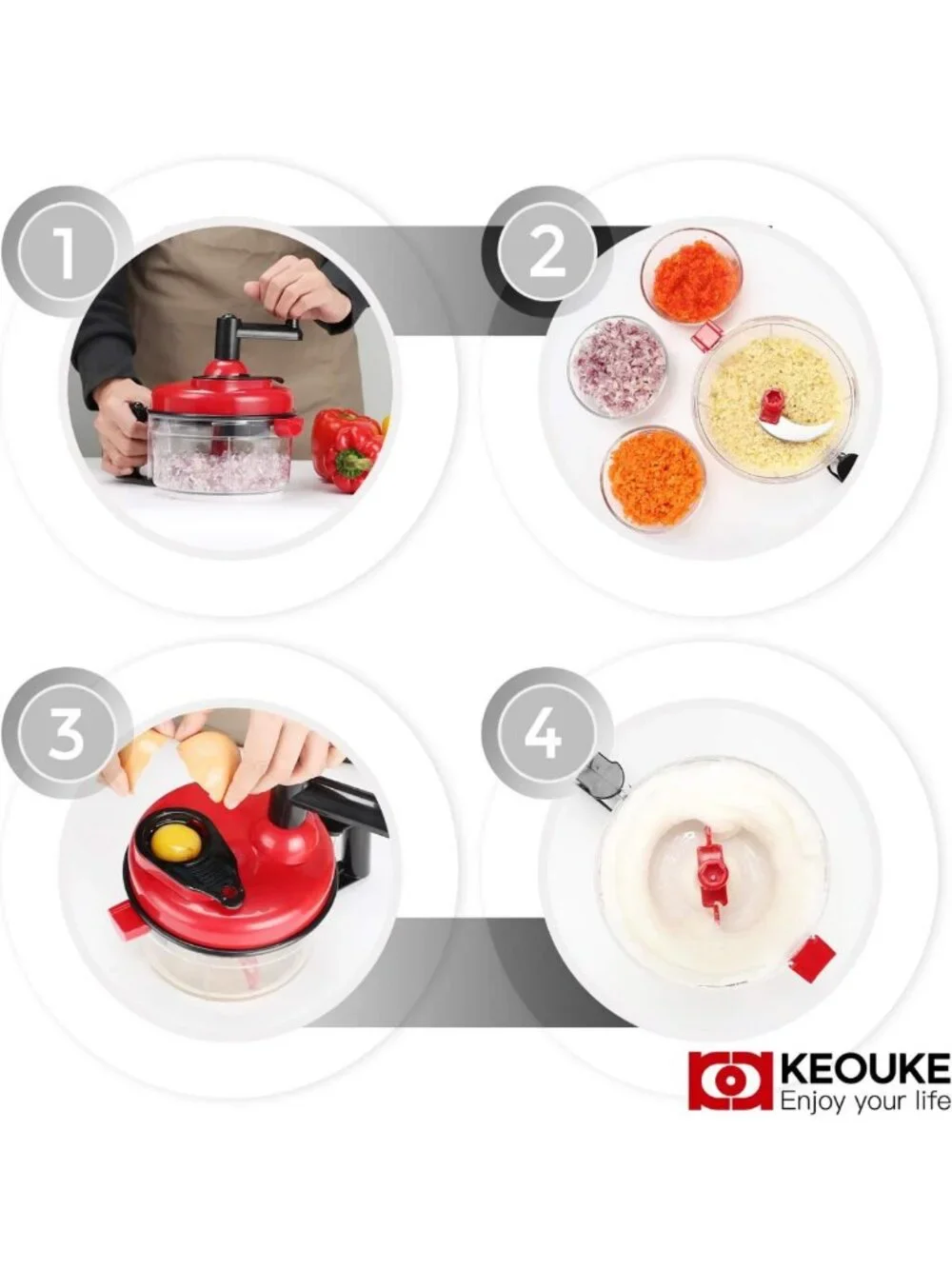 Manual Food Chopper with Egg Separator - Easy Clean Vegetable Mixer for Salsa